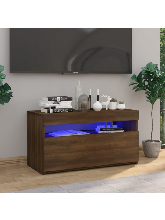 Tv skapītis ar led lampiņām, ozolkoka krāsa, 75x35x40 cm