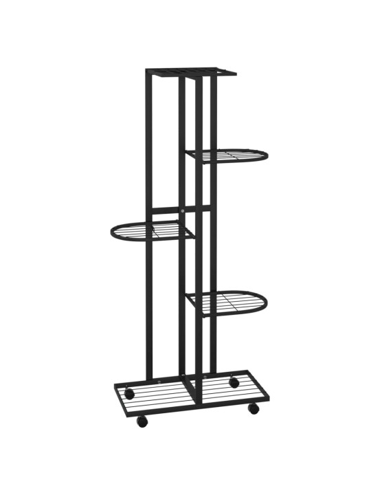 Puķu statīvs ar riteņiem, 5 līmeņi, 44x23x100 cm, melns, dzelzs