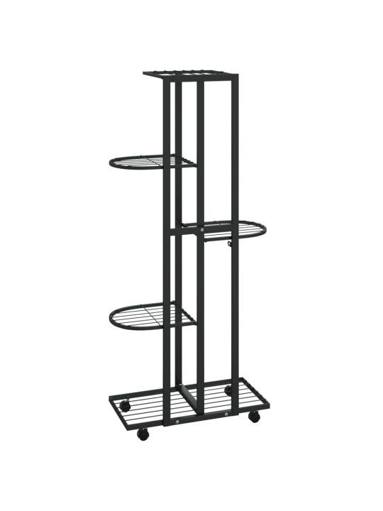 Puķu statīvs ar riteņiem, 5 līmeņi, 44x23x100 cm, melns, dzelzs