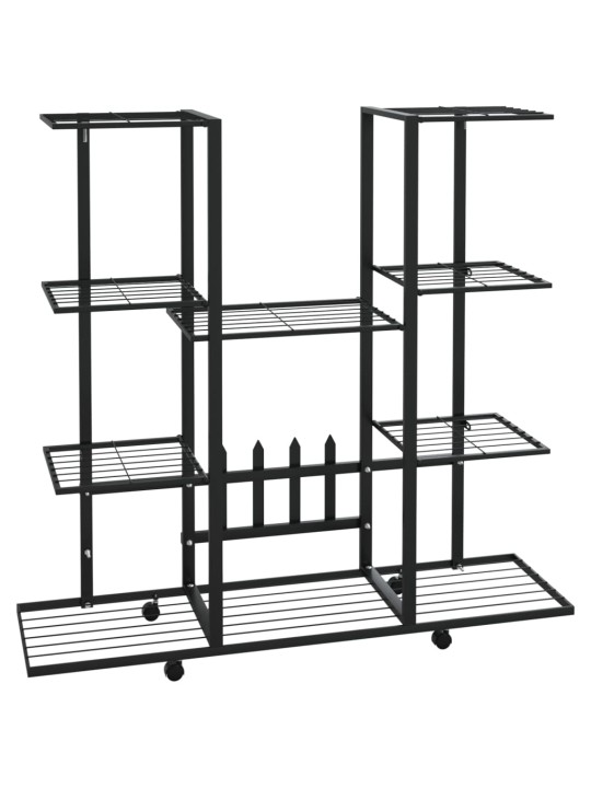 Puķu statīvs ar riteņiem, 94,5x24,5x91,5 cm, melns, dzelzs