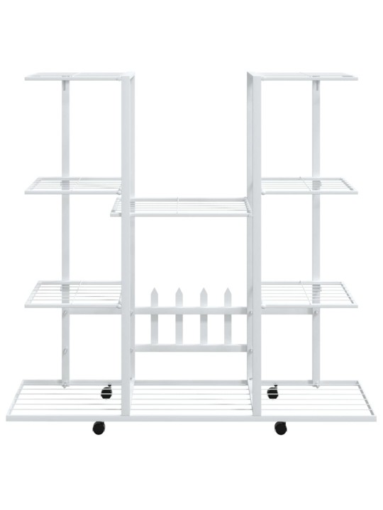 Puķu statīvs ar riteņiem, 94,5x24,5x91,5 cm, balts, dzelzs
