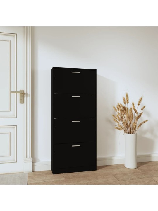 Apavu plaukts, melns, 59x17x150 cm, inženierijas koks