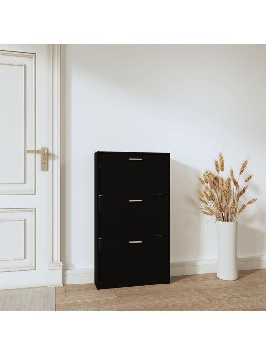Apavu plaukts, melns, 59x17x108 cm, inženierijas koks