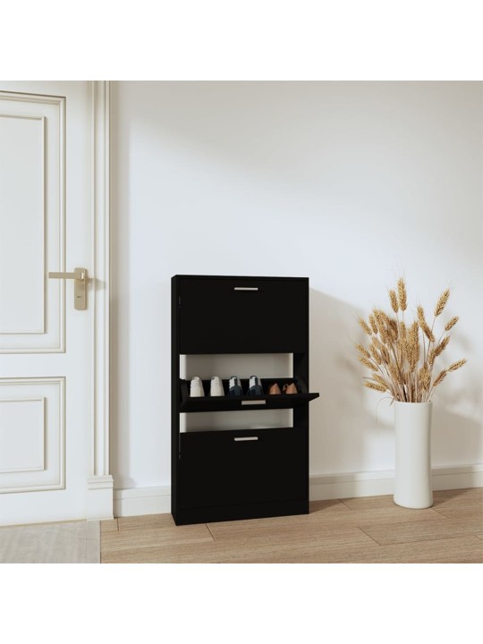 Apavu plaukts, melns, 59x17x108 cm, inženierijas koks
