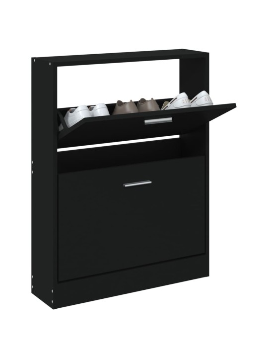 Apavu plaukts, melns, 59x17x81 cm, inženierijas koks