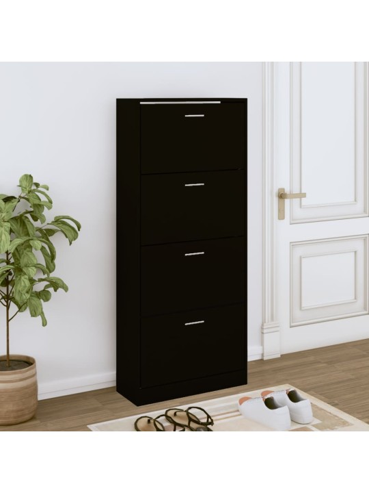 Apavu plaukts, melns, 63x24x147 cm, inženierijas koks