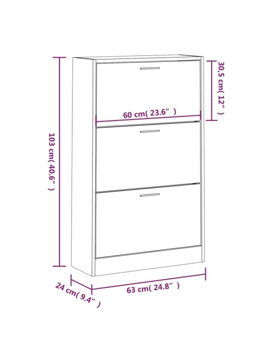 Apavu plaukts, melns, 63x24x103 cm, inženierijas koks