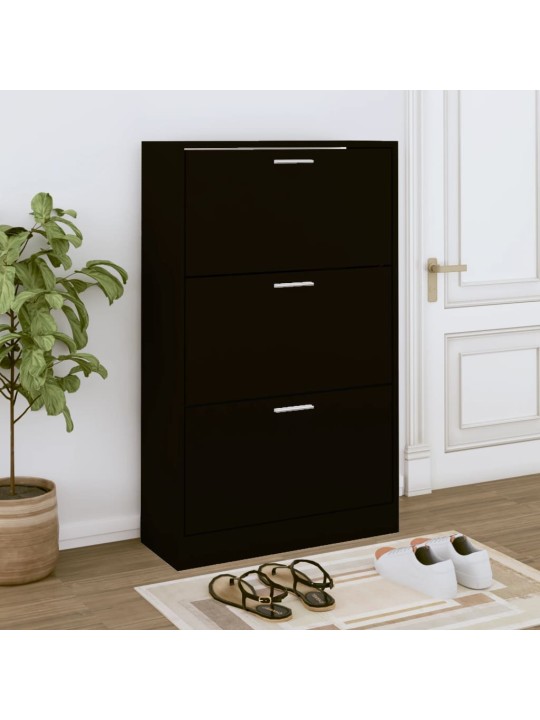 Apavu plaukts, melns, 63x24x103 cm, inženierijas koks
