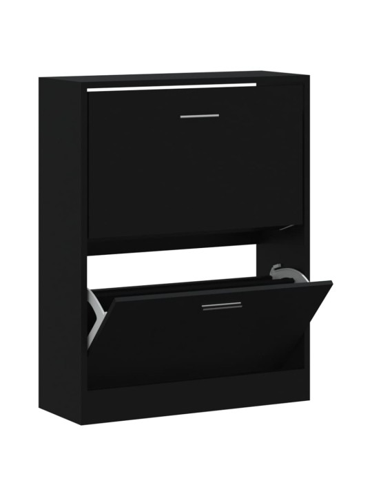 Apavu plaukts, melns, 63x24x81 cm, inženierijas koks