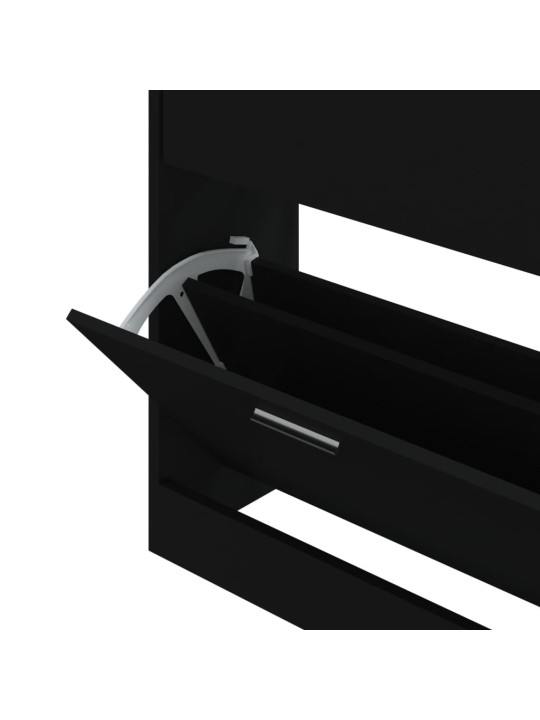 Apavu plaukts, melns, 63x24x81 cm, inženierijas koks