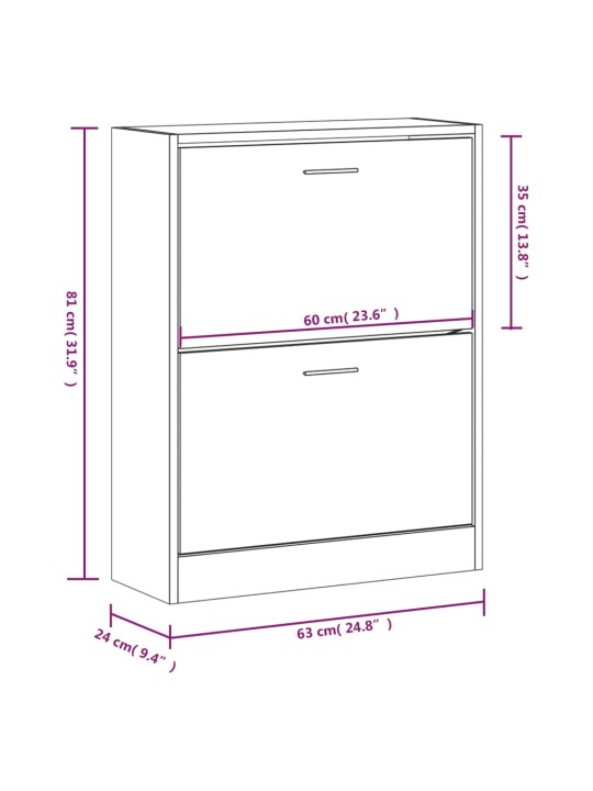 Apavu plaukts, melns, 63x24x81 cm, inženierijas koks