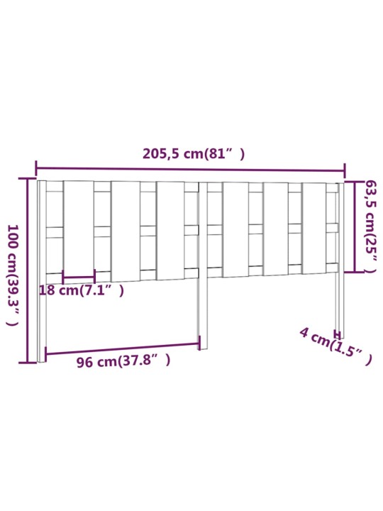 Gultas galvgalis, medus brūns, 205,5x4x100cm, priedes masīvkoks
