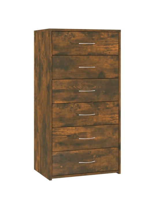 Kumode ar 6 atvilktnēm, tumša ozolkoka krāsa, 50x34x96 cm, koks
