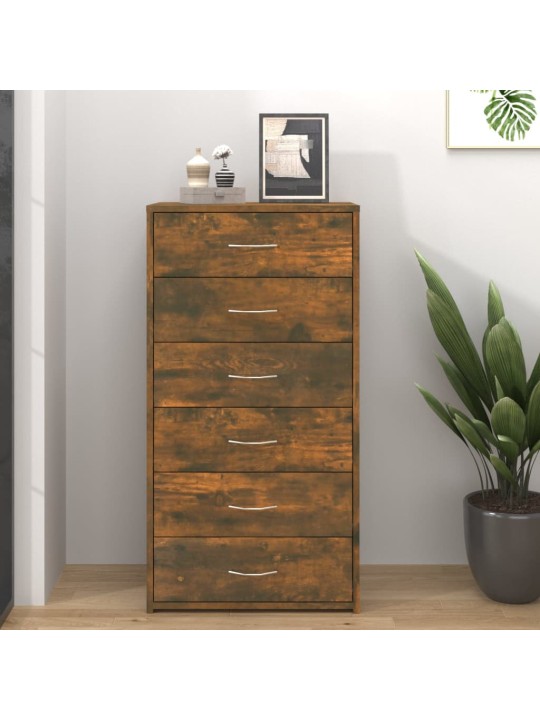 Kumode ar 6 atvilktnēm, tumša ozolkoka krāsa, 50x34x96 cm, koks