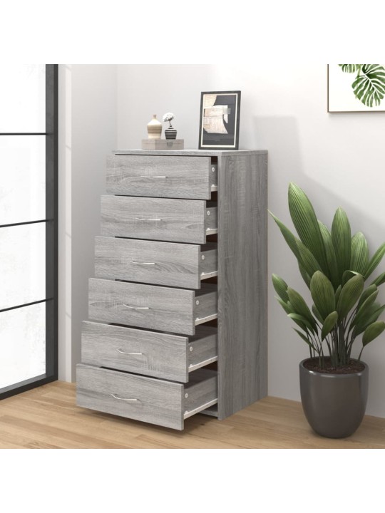 Kumode ar 6 atvilktnēm, pelēcīga, 50x34x96cm, inženierijas koks