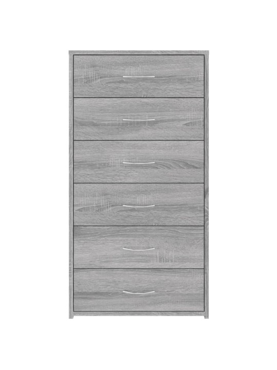 Kumode ar 6 atvilktnēm, pelēcīga, 50x34x96cm, inženierijas koks