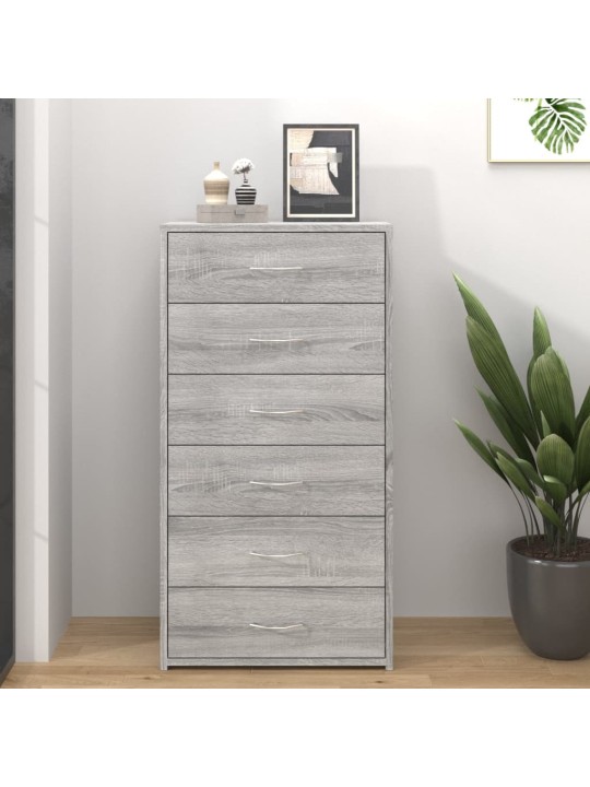 Kumode ar 6 atvilktnēm, pelēcīga, 50x34x96cm, inženierijas koks