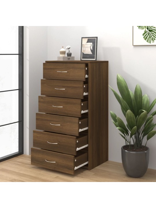 Kumode ar 6 atvilktnēm, brūna, 50x34x96 cm, inženierijas koks