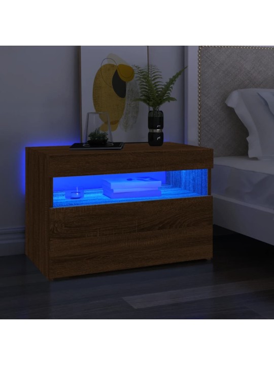 Tv galdiņš ar led lampiņām, ozolkoka krāsa, 60x35x40 cm