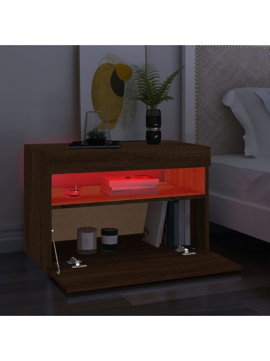 Tv galdiņš ar led lampiņām, ozolkoka krāsa, 60x35x40 cm