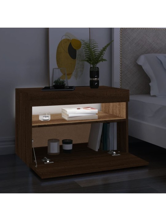 Tv galdiņš ar led lampiņām, ozolkoka krāsa, 60x35x40 cm