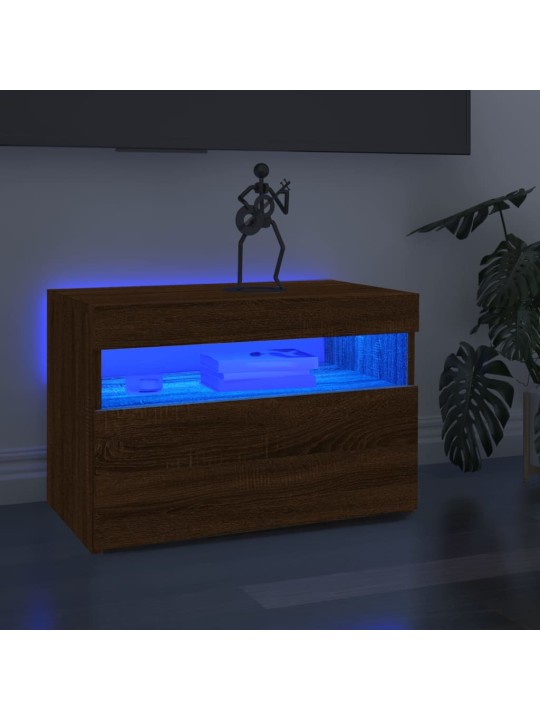 Tv galdiņš ar led lampiņām, ozolkoka krāsa, 60x35x40 cm