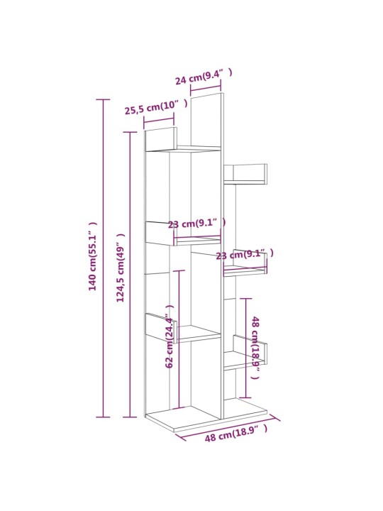 Grāmatu plaukts, 48x25,5x140, brūns ozols, inženierijas koks