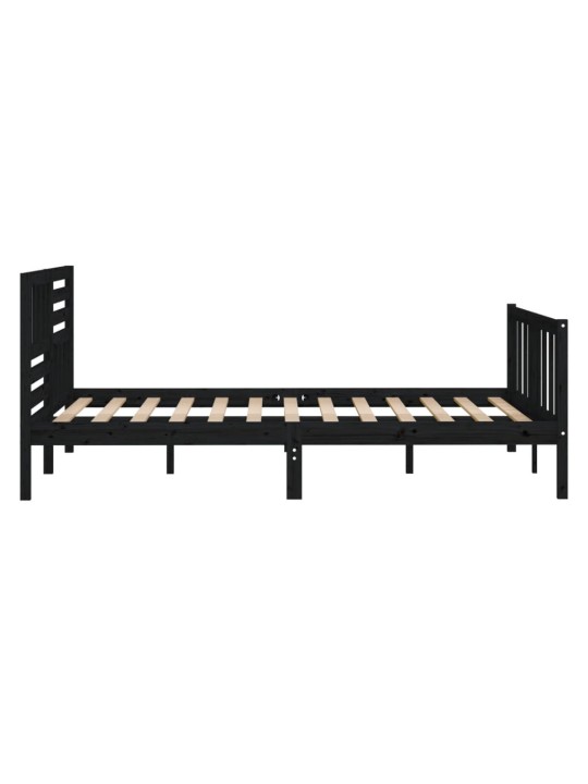 Gultas rāmis, melns, masīvkoks, 135x190 cm, 4ft6, divvietīgs