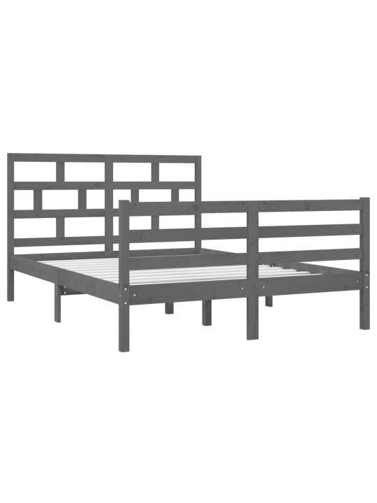 Gultas rāmis, pelēks, masīvkoks, 135x190 cm, 4ft6, divvietīgs