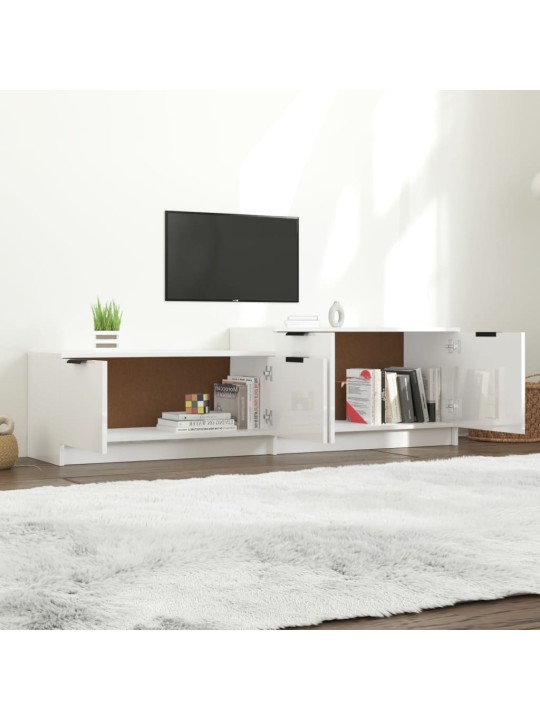 Tv skapītis, spīdīgi balts, 158,5x36x45 cm, inženierijas koks