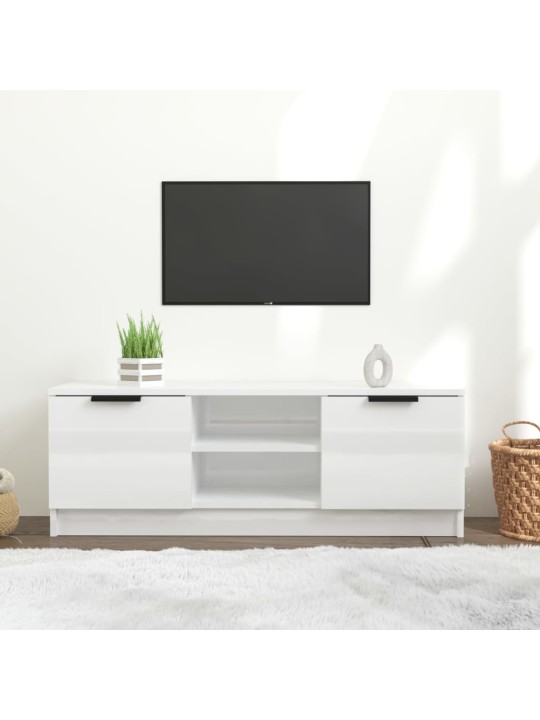 Tv skapītis, spīdīgi balts, 100x31,5x35 cm, inženierijas koks