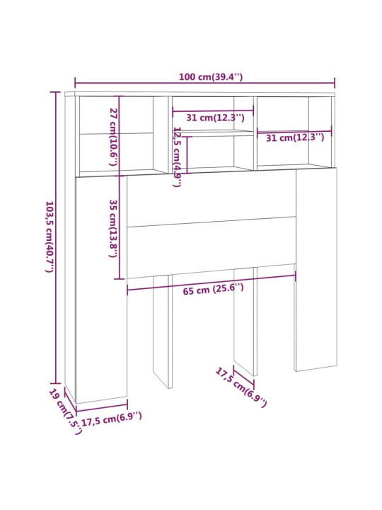 Gultas galvgalis ar plauktu, melns, 100x19x103,5 cm