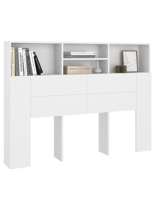 Gultas galvgalis ar plauktu, balts, 140x19x103,5 cm