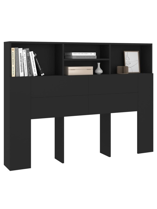 Gultas galvgalis ar plauktu, melns, 140x19x103,5 cm