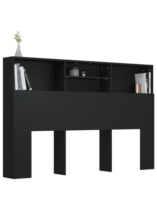 Gultas galvgalis ar plauktu, melns, 160x19x103,5 cm