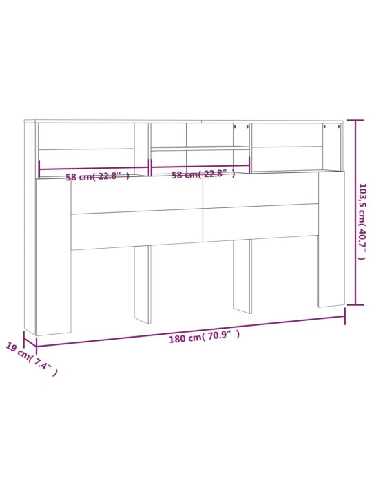 Gultas galvgalis ar plauktu, balts, 180x19x103,5 cm
