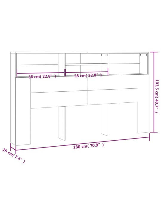 Gultas galvgalis ar plauktu, melns, 180x19x103,5 cm
