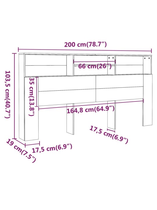 Gultas galvgalis ar plauktu, melns, 200x19x103,5 cm