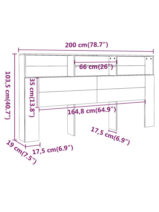 Gultas galvgalis ar plauktu, betona pelēks, 200x19x103,5 cm