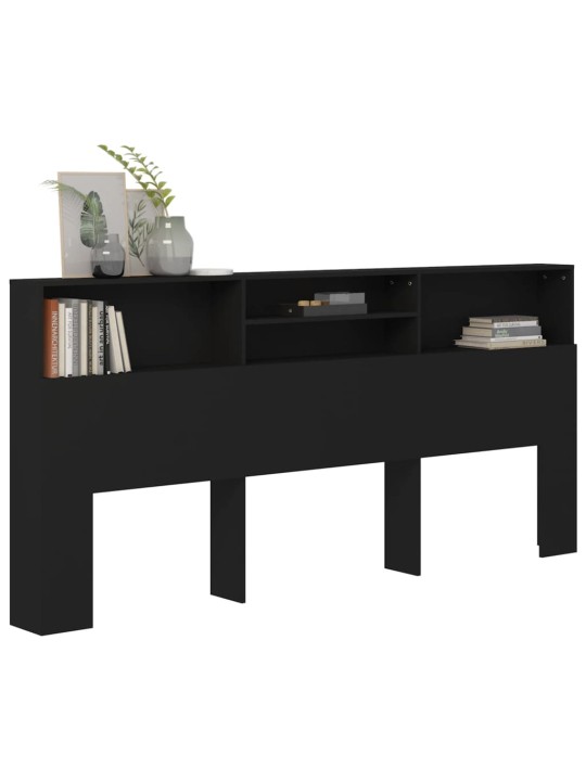 Gultas galvgalis ar plauktu, melns, 220x19x103,5 cm