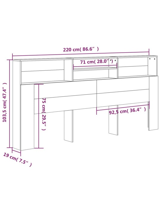 Gultas galvgalis ar plauktu, melns, 220x19x103,5 cm