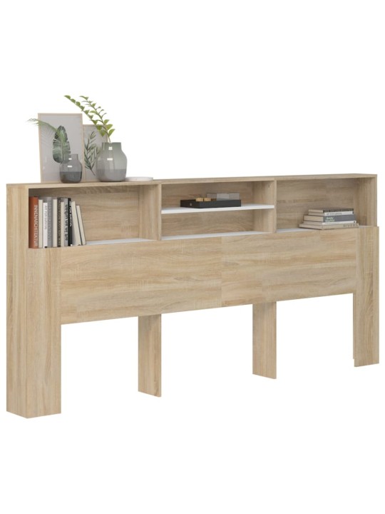Gultas galvgalis ar plauktu, balts, ozolkoka, 220x19x103,5 cm