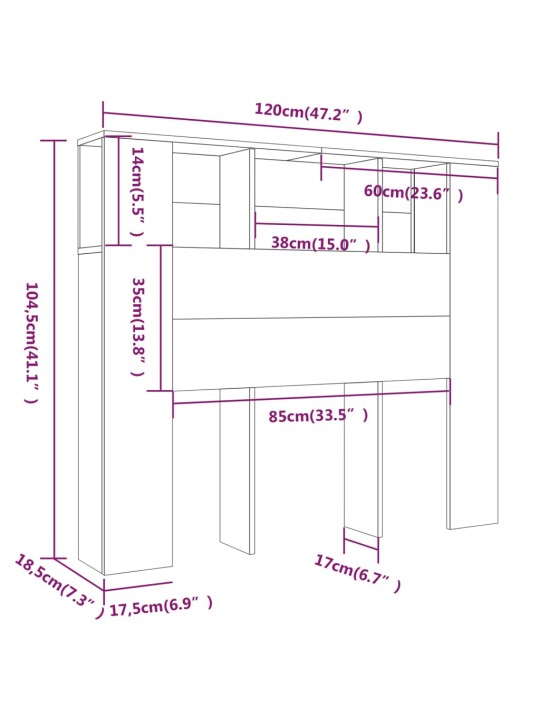 Gultas galvgalis ar plauktu, melns, 120x18,5x102,5 cm