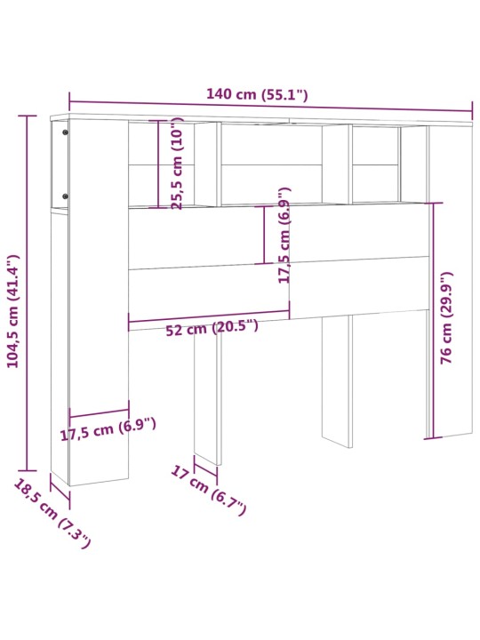 Gultas galvgalis ar plauktu, balts, 140x18,5x104,5 cm