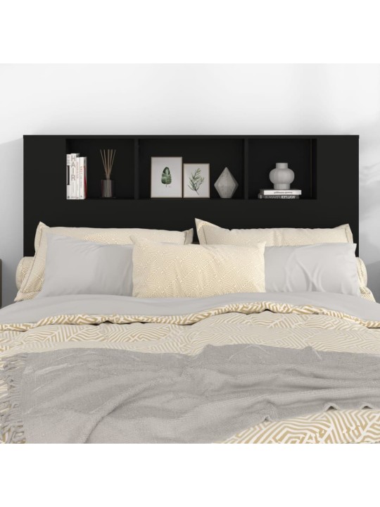 Gultas galvgalis ar plauktu, melns, 140x18,5x104,5 cm