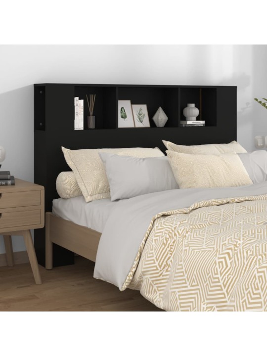 Gultas galvgalis ar plauktu, melns, 140x18,5x104,5 cm