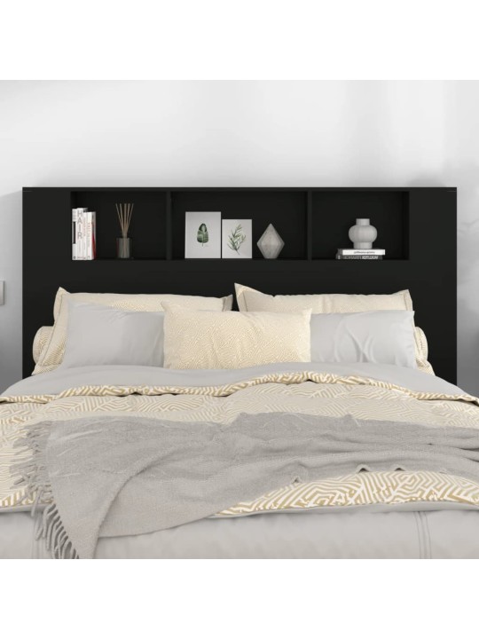 Gultas galvgalis ar plauktu, melns, 160x18,5x104,5 cm