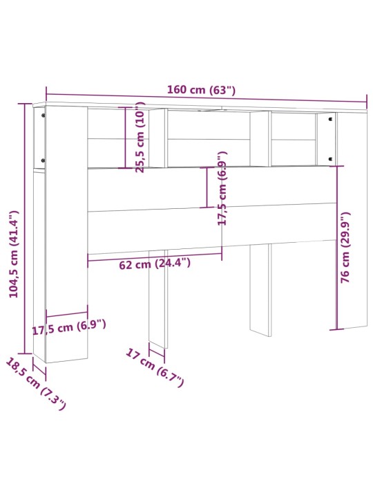 Gultas galvgalis ar plauktu, melns, 160x18,5x104,5 cm