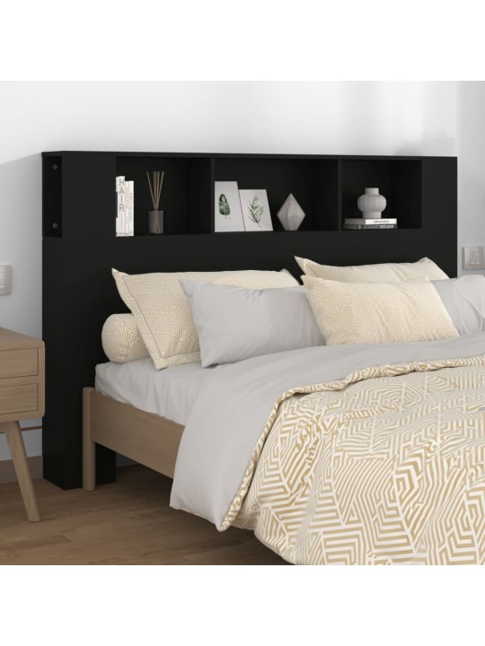 Gultas galvgalis ar plauktu, melns, 160x18,5x104,5 cm