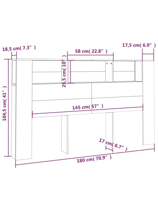 Gultas galvgalis ar plauktu, melns, 180x18,5x104,5 cm